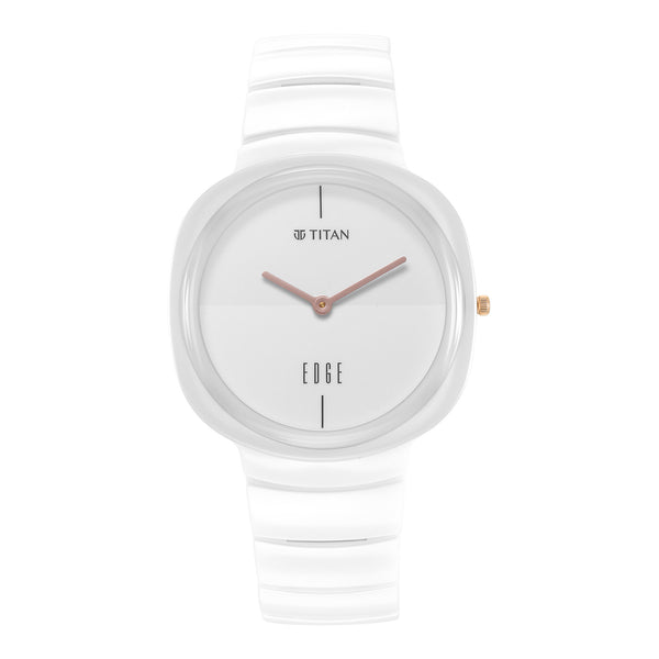 Titan Edge Squircle Quartz in Arctic White with Glossy Ceramic Unisex Watch