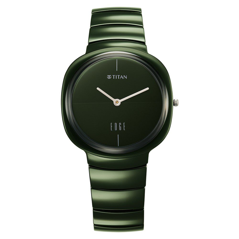 Titan Edge Green Squircle Dial Ceramic Strap Analog Watch for Unisex