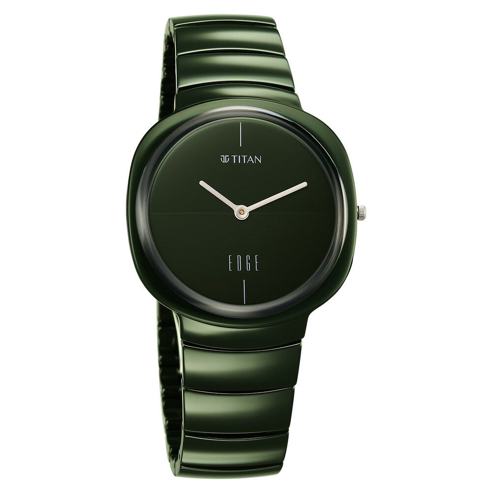 Titan Squircle Camo Quartz Analog Green Dial Ceramic Strap Watch For Unisex