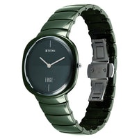 Titan Squircle Camo Quartz Analog Green Dial Ceramic Strap Watch For Unisex
