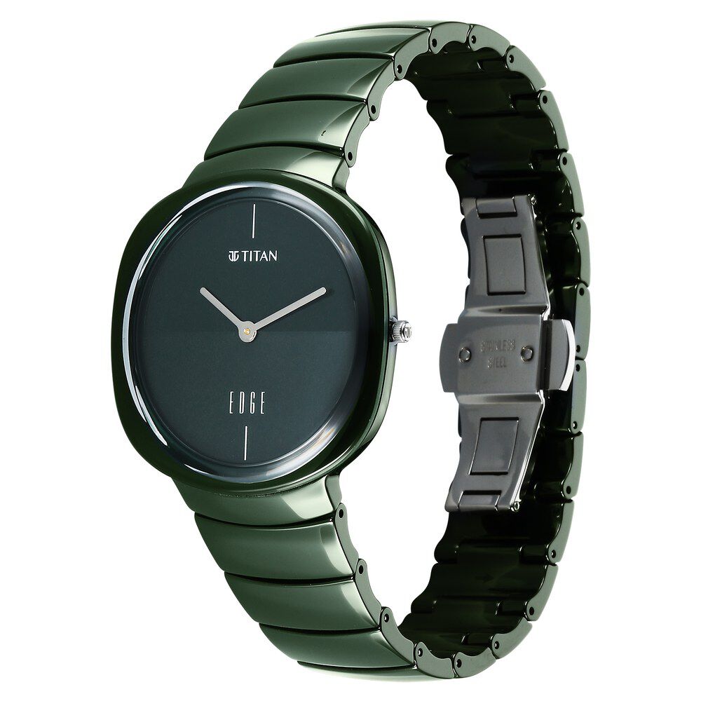 Titan Edge Green Squircle Dial Ceramic Strap Analog Watch for Unisex