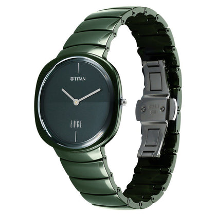 Titan Squircle Camo Quartz Analog Green Dial Ceramic Strap Watch For Unisex