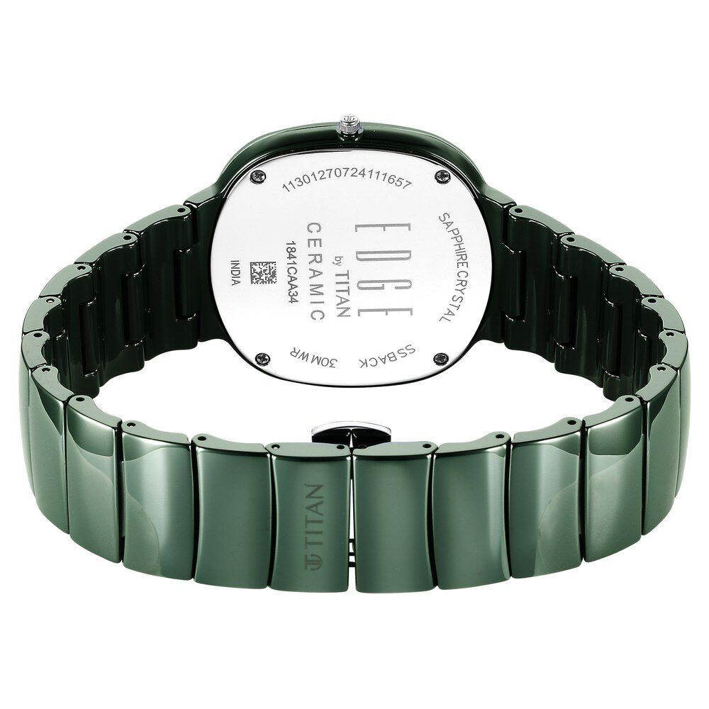 Titan Edge Green Squircle Dial Ceramic Strap Analog Watch for Unisex