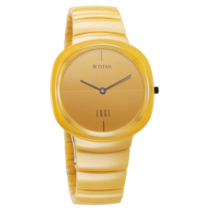 Titan Squircle Camo Quartz Analog Yellow Dial Ceramic Strap Watch For Unisex