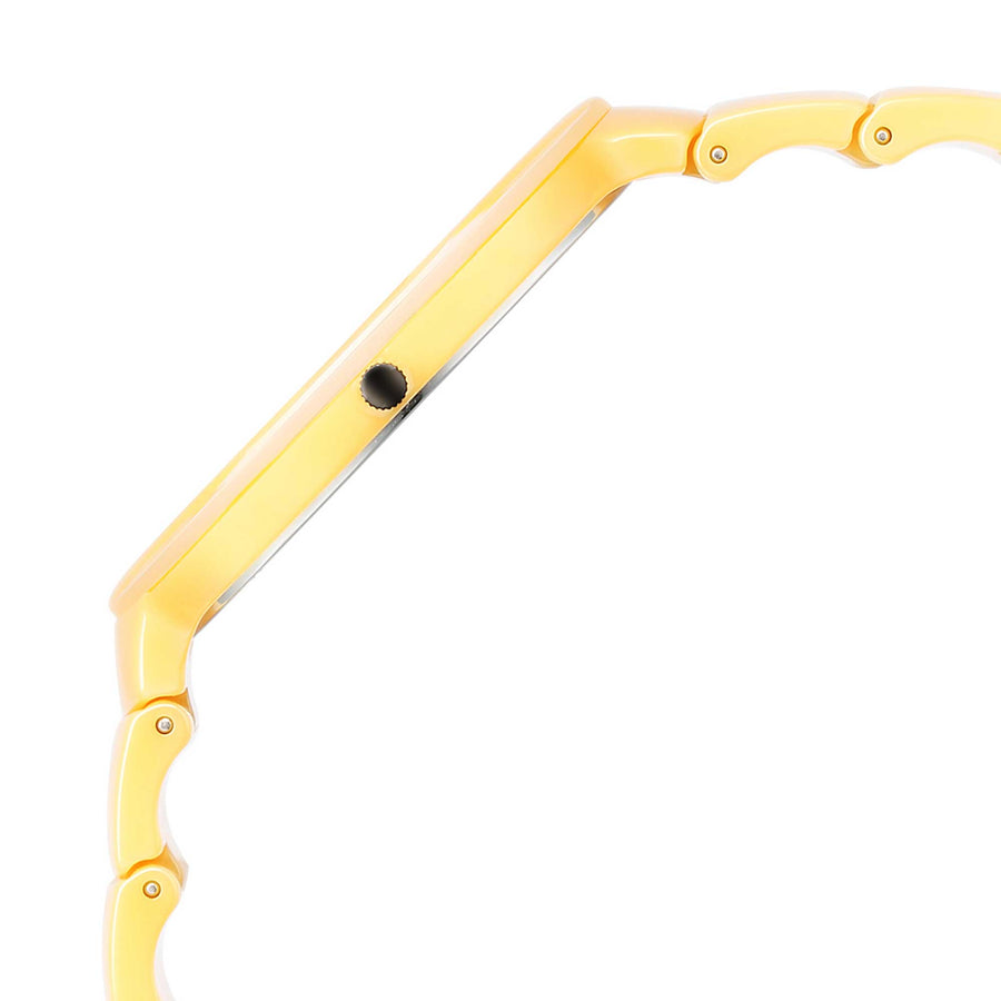 Titan Squircle Camo Quartz Analog Yellow Dial Ceramic Strap Watch For Unisex