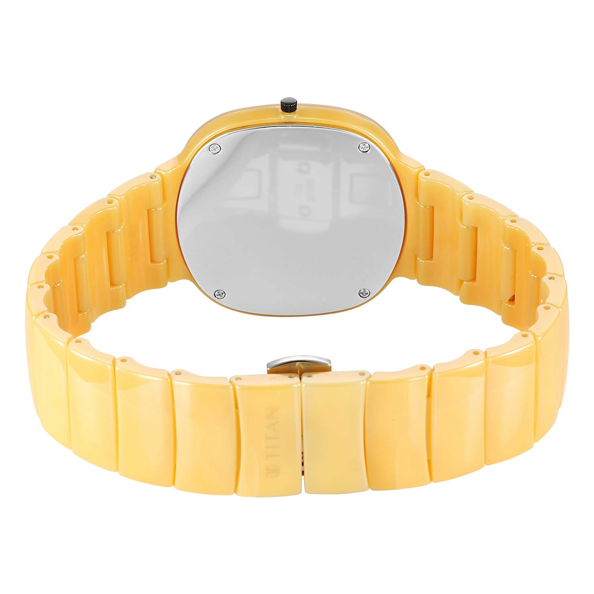 Titan Edge Yellow Squircle Dial Ceramic Strap Analog Watch for Unisex