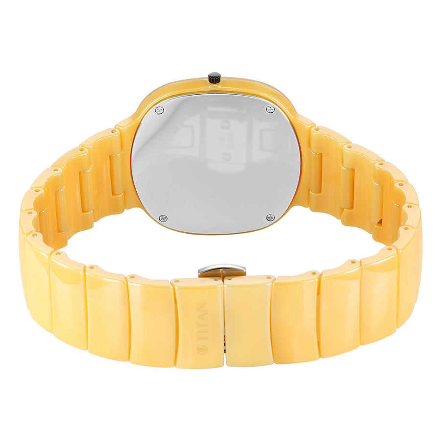 Titan Squircle Camo Quartz Analog Yellow Dial Ceramic Strap Watch For Unisex