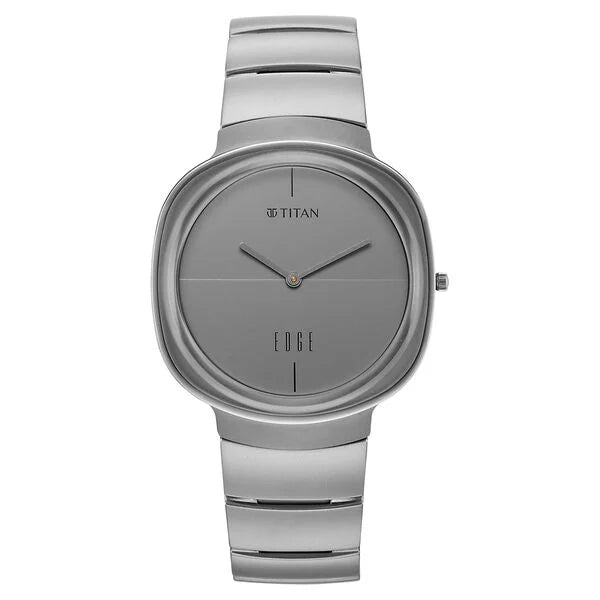 Titan Edge Squircle Grey Dial Titanium Strap Analog Watch For Men