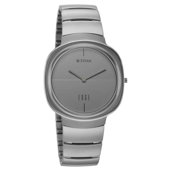 Titan Edge Squircle Grey Dial Titanium Strap Analog Watch For Men