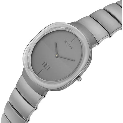 Titan Edge Squircle Grey Dial Titanium Strap Analog Watch For Men