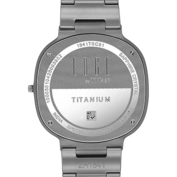 Titan Edge Squircle Grey Dial Titanium Strap Analog Watch For Men