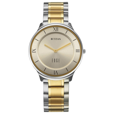 Titan Champagne Dial Two Toned Stainless Steel Strap Analog Watch for Men