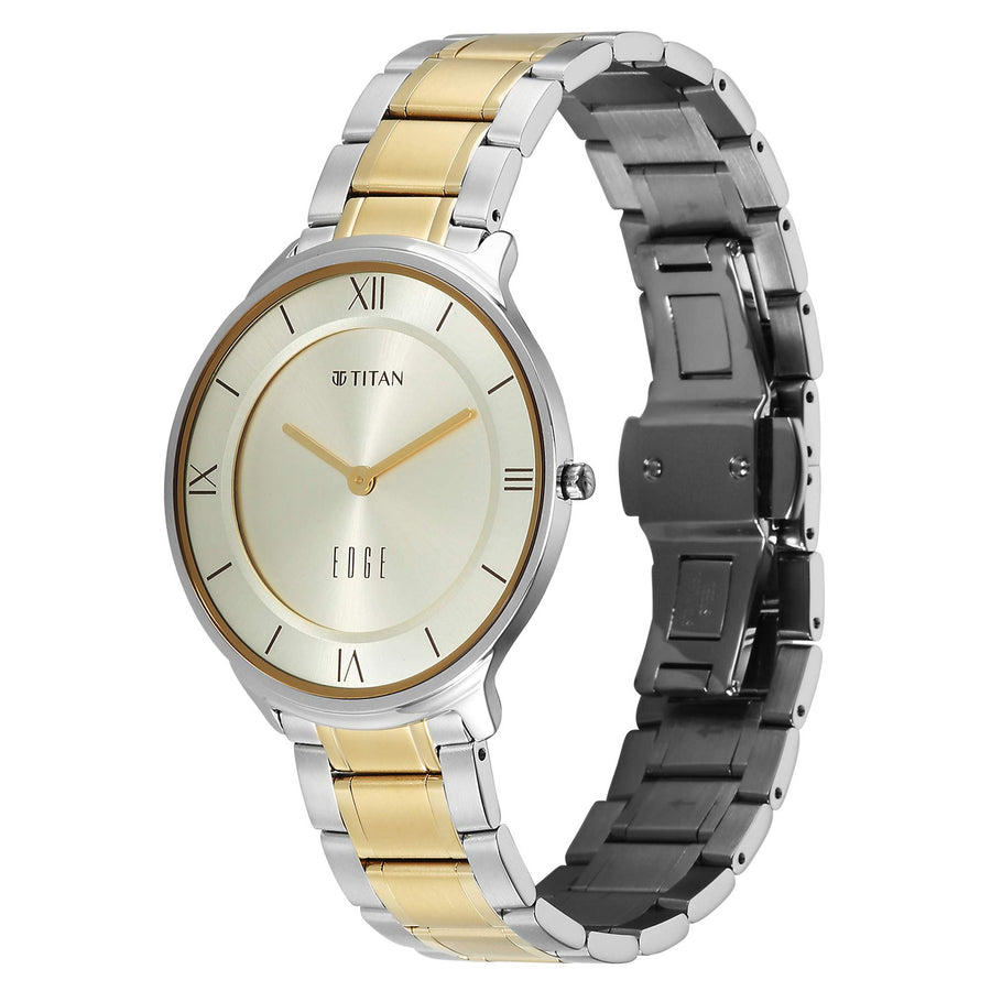 Titan Champagne Dial Two Toned Stainless Steel Strap Analog Watch for Men