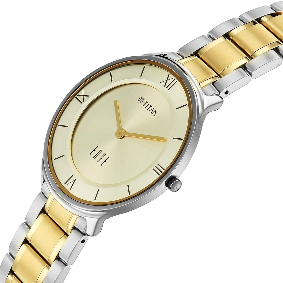 Titan Champagne Dial Two Toned Stainless Steel Strap Analog Watch for Men
