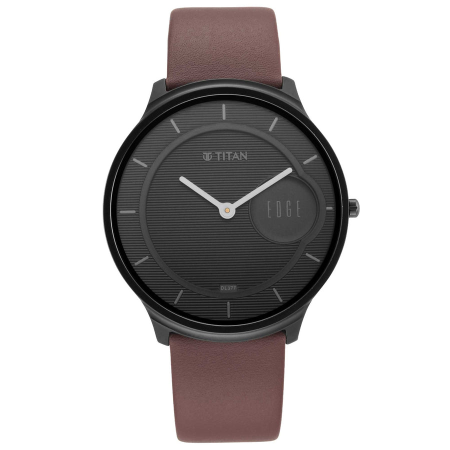 Titan Edge Slim Leather Strap Black Dial Analog Watch for Men