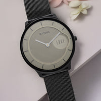 Titan Edge Slim Leather Strap Beige Dial Analog Watch for Men