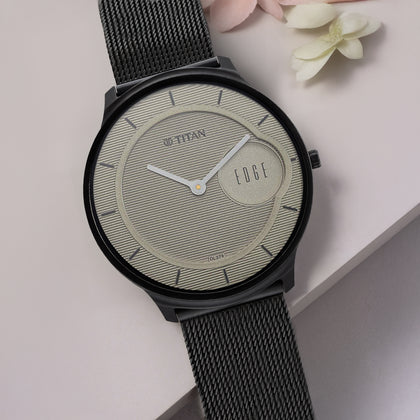 Titan Edge Slim Leather Strap Beige Dial Analog Watch for Men