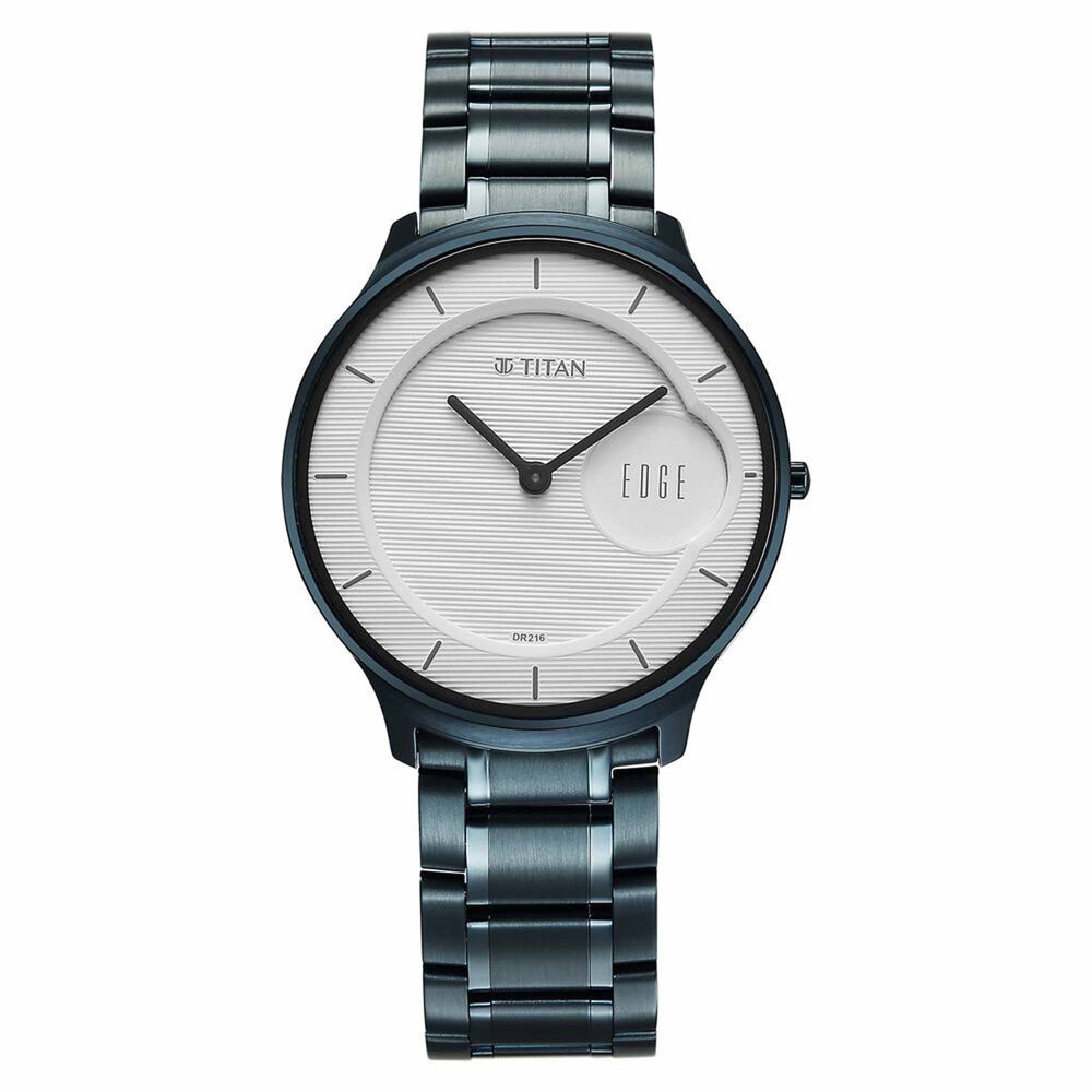 Titan Edge Murals Quartz Analog White Dial Blue Stainless Steel Strap Watch For Men