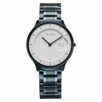 Titan Edge Murals Quartz Analog White Dial Blue Stainless Steel Strap Watch For Men