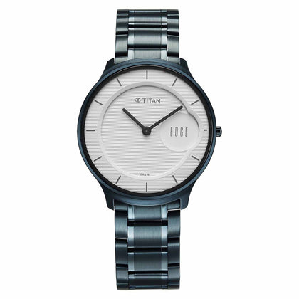 Titan Edge Murals Quartz Analog White Dial Blue Stainless Steel Strap Watch For Men