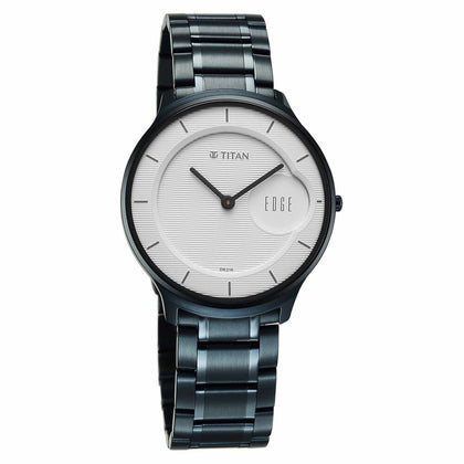 Titan Edge Murals Quartz Analog White Dial Blue Stainless Steel Strap Watch For Men