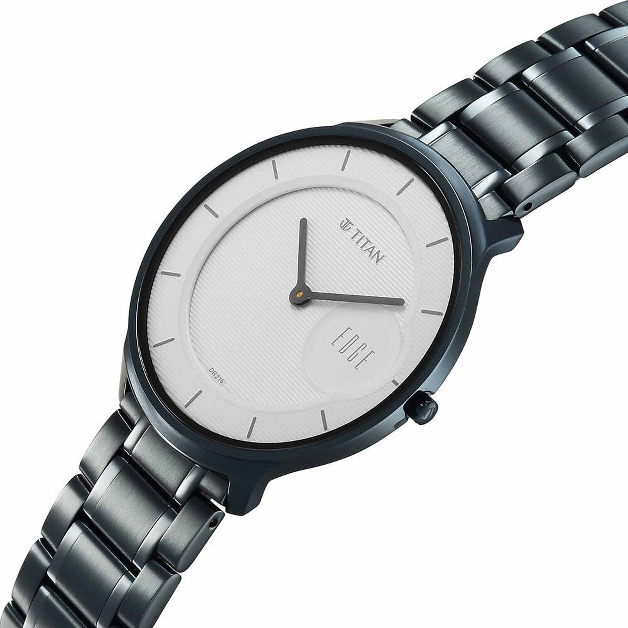 Titan Edge Murals Quartz Analog White Dial Blue Stainless Steel Strap Watch For Men