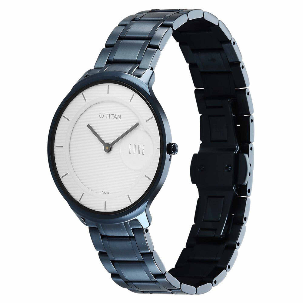 Titan Edge Murals Quartz Analog White Dial Blue Stainless Steel Strap Watch For Men