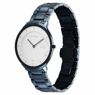 Titan Edge Murals Quartz Analog White Dial Blue Stainless Steel Strap Watch For Men