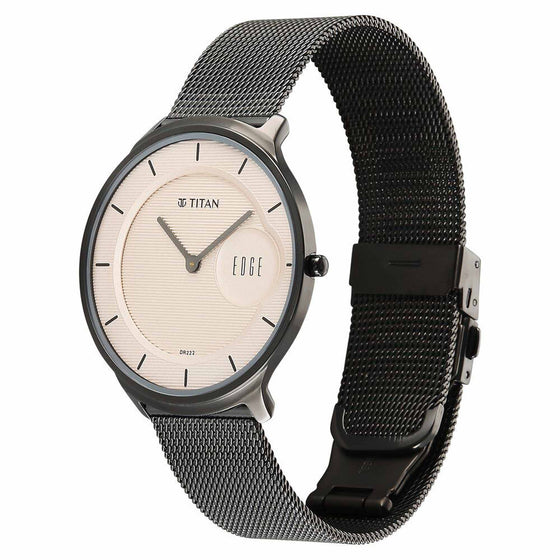 Titan Edge Murals Quartz Analog Pink Dial Grey Stainless Steel Strap Watch For Men