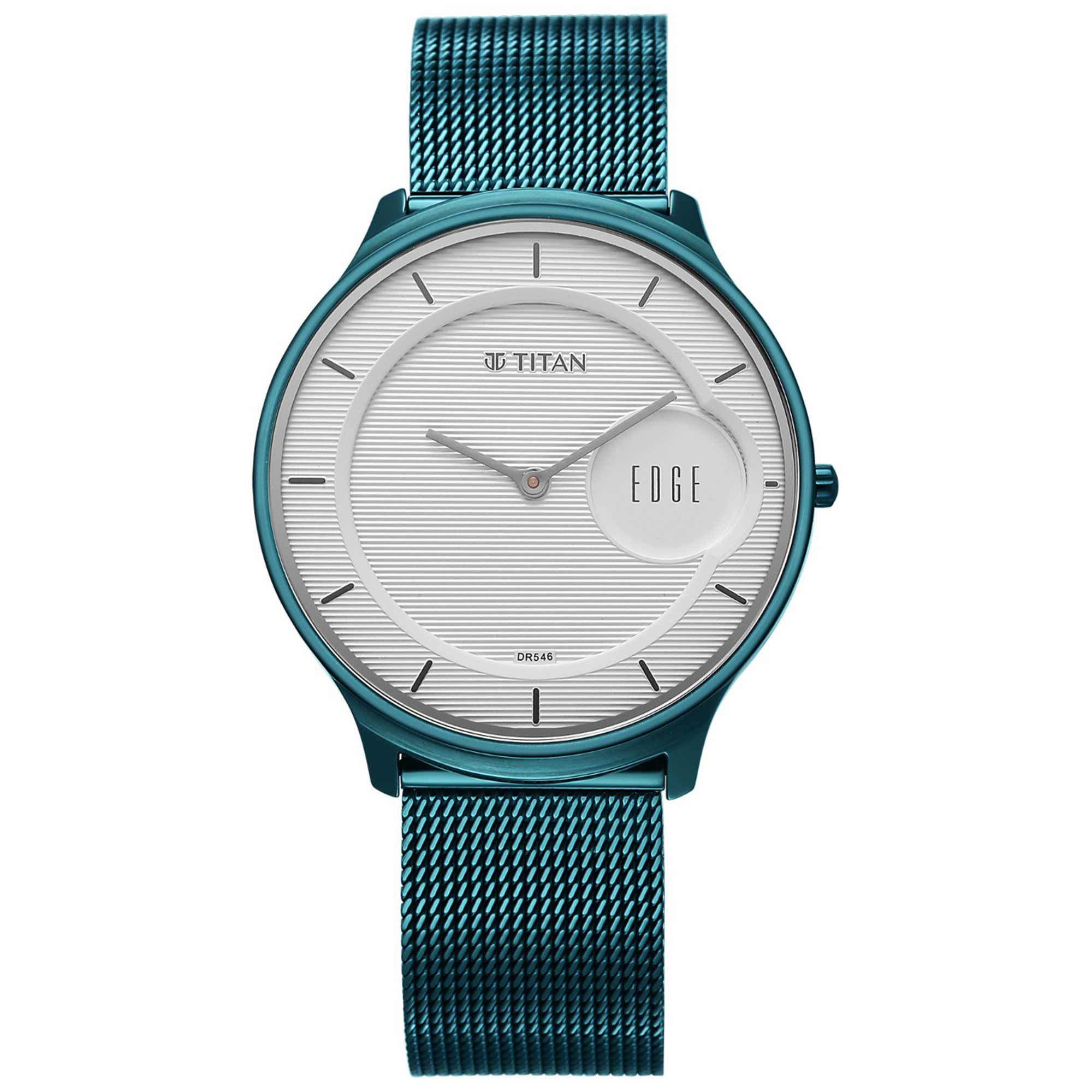 Titan Edge White Dial Blue Metal Strap Analog Watch for Men