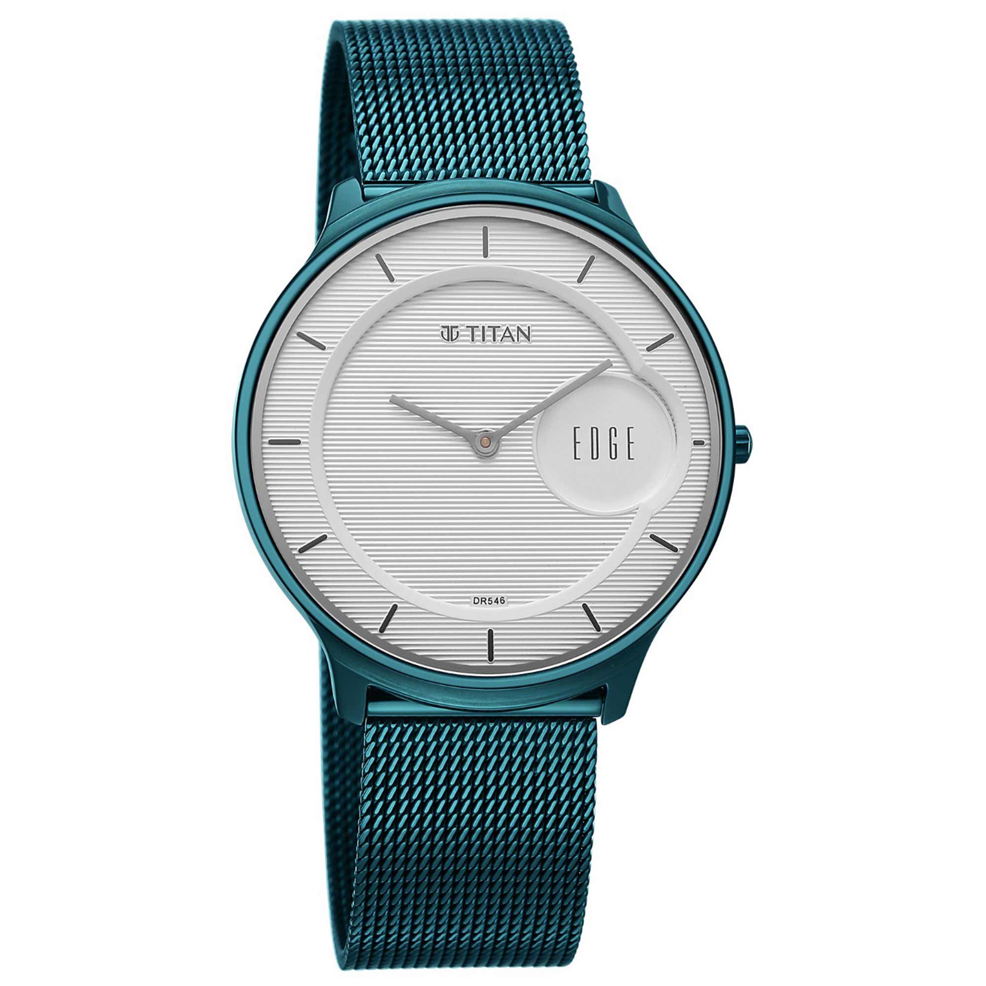 Titan Edge White Dial Blue Metal Strap Analog Watch for Men