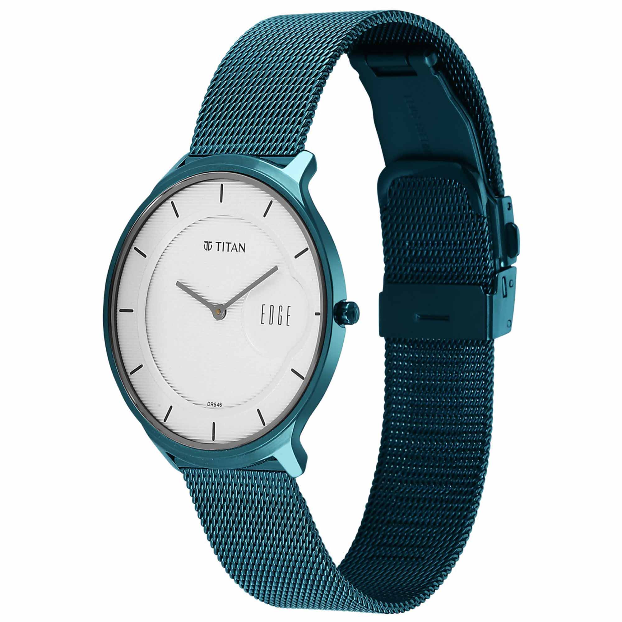 Titan Edge White Dial Blue Metal Strap Analog Watch for Men