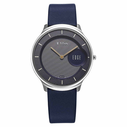 Titan Edge Murals Quartz Analog Blue Dial Blue Leather Strap Watch For Men