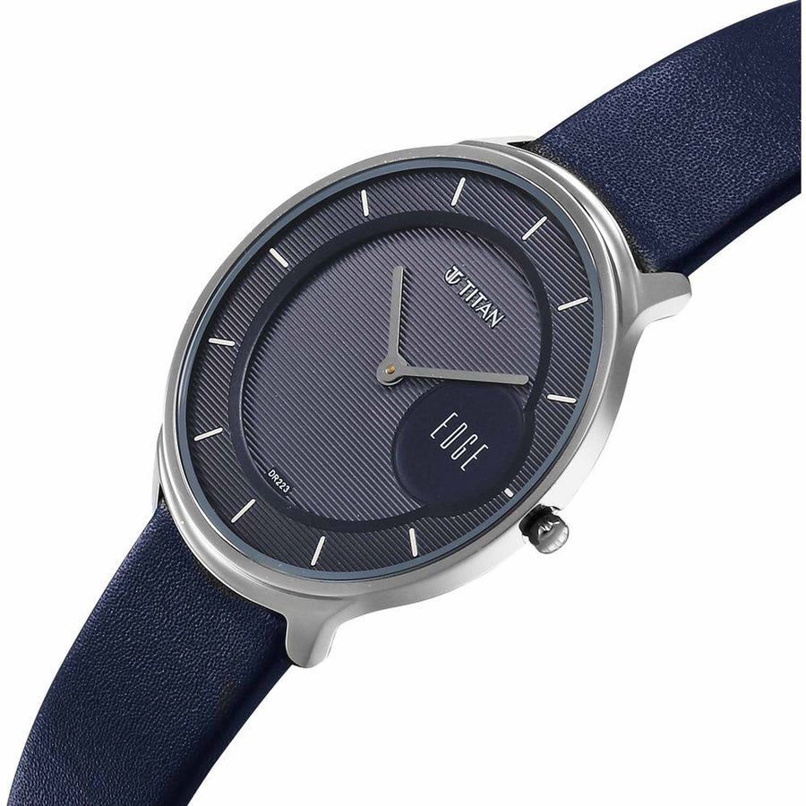 Titan Edge Murals Quartz Analog Blue Dial Blue Leather Strap Watch For Men