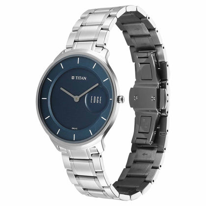 Titan Edge Murals Quartz Analog Blue Dial Stainless Steel Strap Watch For Men