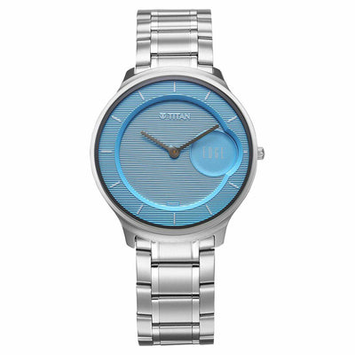 Titan Edge Murals Quartz Analog Blue Dial Stainless Steel Strap Watch For Men