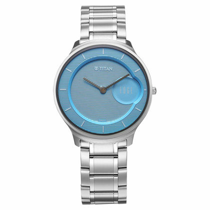 Titan Edge Murals Quartz Analog Blue Dial Stainless Steel Strap Watch For Men