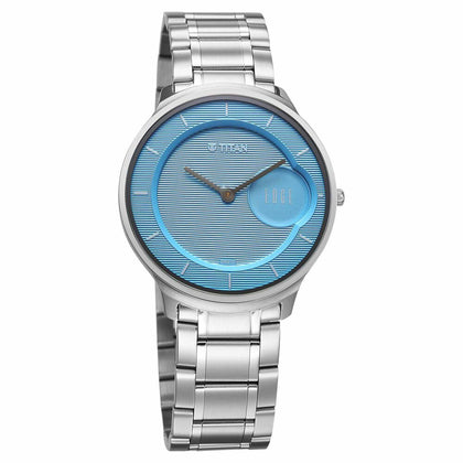 Titan Edge Murals Quartz Analog Blue Dial Stainless Steel Strap Watch For Men