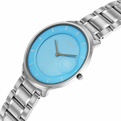 Titan Edge Murals Quartz Analog Blue Dial Stainless Steel Strap Watch For Men