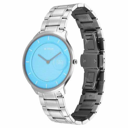 Titan Edge Murals Quartz Analog Blue Dial Stainless Steel Strap Watch For Men