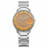 Titan Edge Murals Quartz Analog Yellow Dial Stainless Steel Strap Watch For Men
