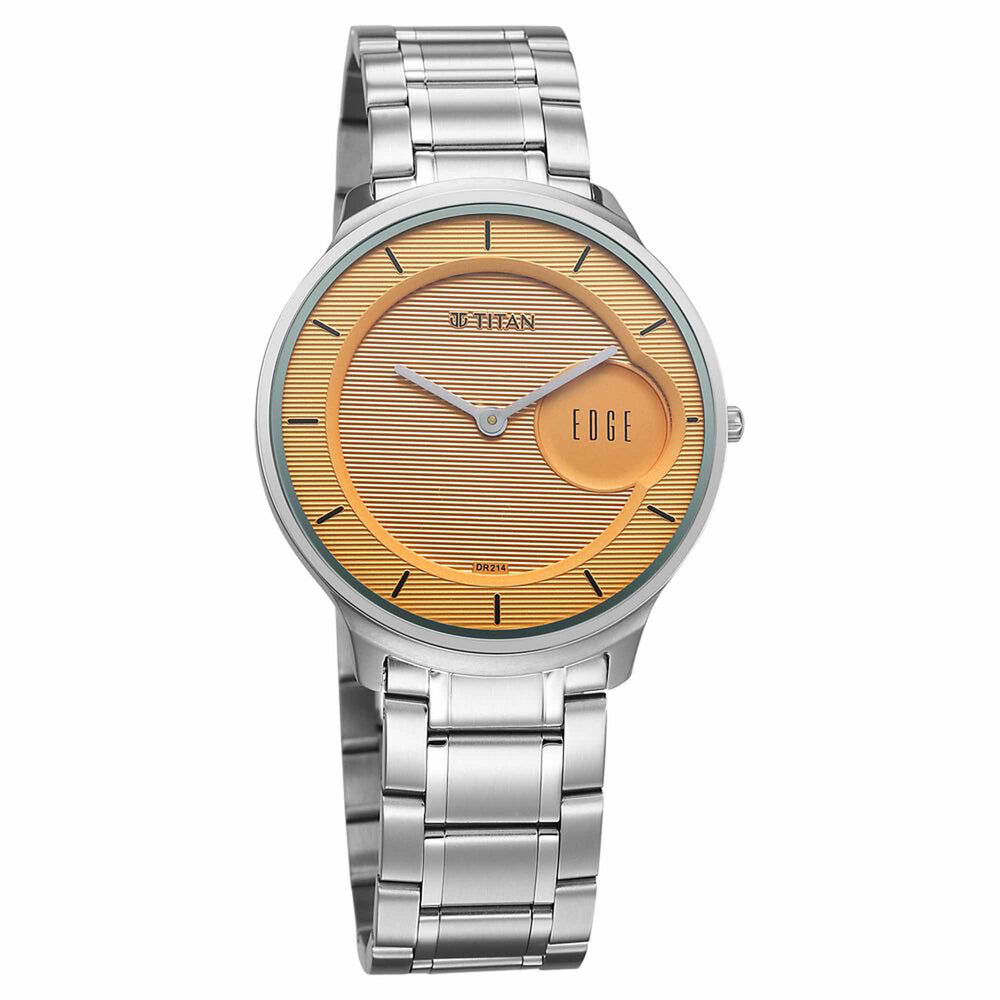 Titan Edge Murals Quartz Analog Yellow Dial Stainless Steel Strap Watch For Men