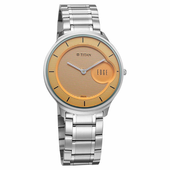 Titan Edge Murals Quartz Analog Yellow Dial Stainless Steel Strap Watch For Men