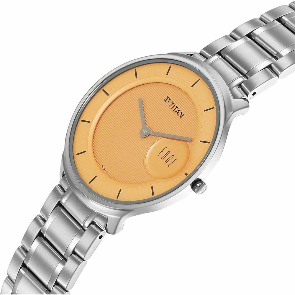 Titan Edge Murals Quartz Analog Yellow Dial Stainless Steel Strap Watch For Men