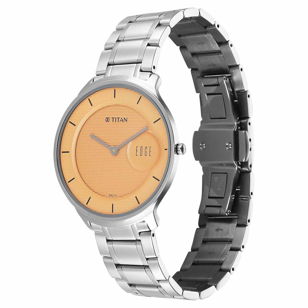 Titan Edge Murals Quartz Analog Yellow Dial Stainless Steel Strap Watch For Men