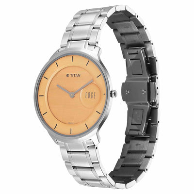 Titan Edge Murals Quartz Analog Yellow Dial Stainless Steel Strap Watch For Men