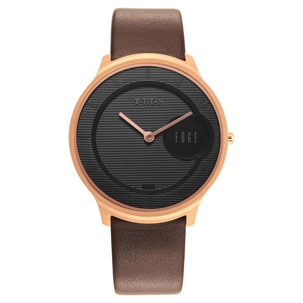 Titan Edge Black Dial Brown Leather Strap Analog Watch for Men