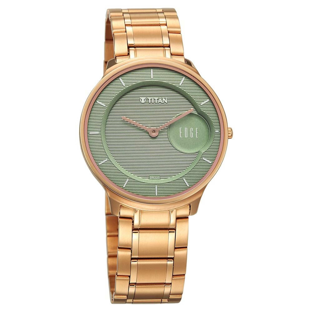 Titan Edge Murals Quartz Analog Green Dial Stainless Steel Strap Watch For Men