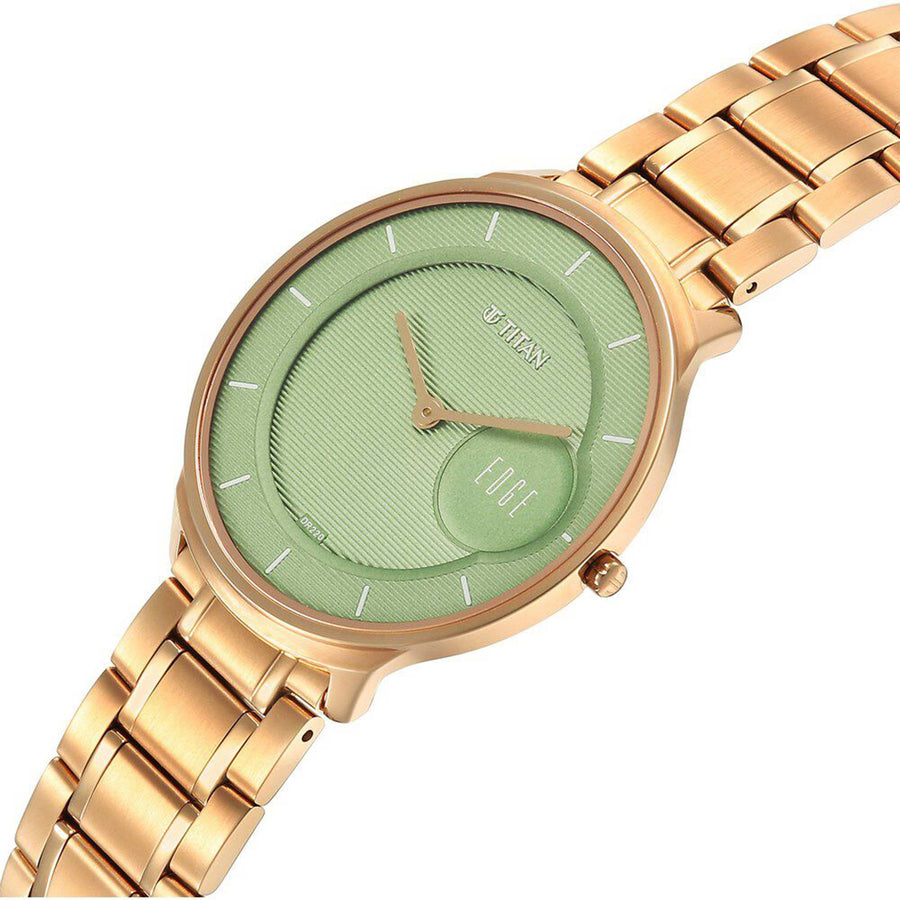 Titan Edge Murals Quartz Analog Green Dial Stainless Steel Strap Watch For Men