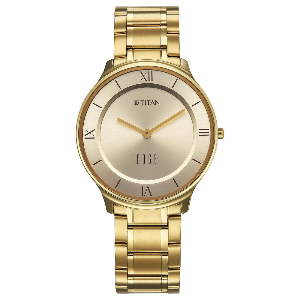 Titan Champagne Dial Gold Stainless Steel Strap Analog Watch for Men